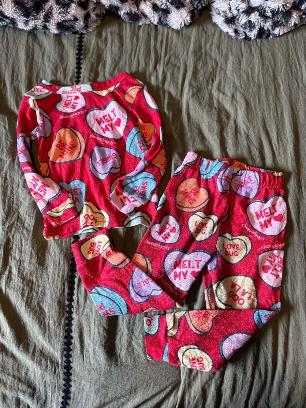 Kids Heart Conversation Pajama Set - Red